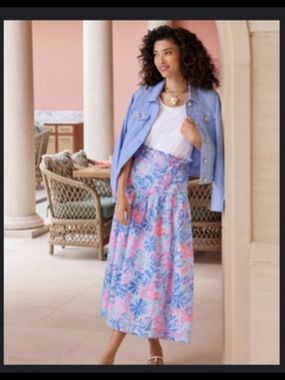 Lilly Pulitzer Pink & Blue Floral Midi Skirt